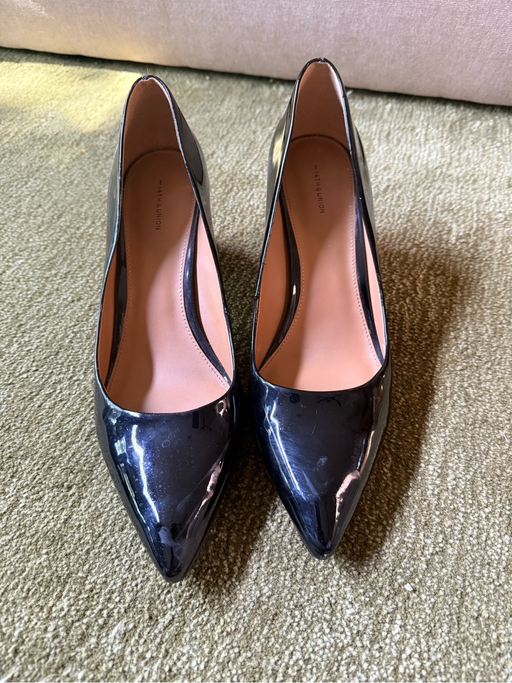 14th & Union Black Patent Pointed-Toe Pumps